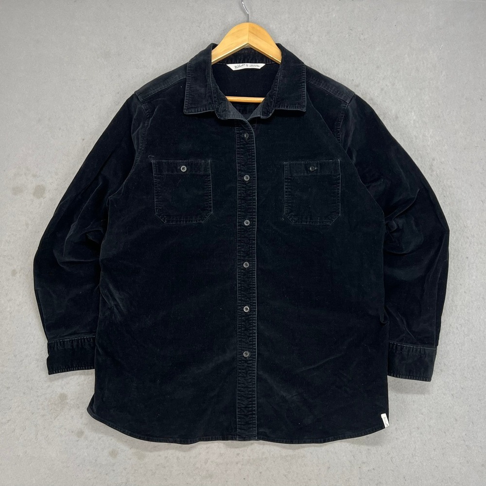 Woolrich Corduroy Flannel Button Shirt Womens XL Black  tretch Long Sleeve EUC
